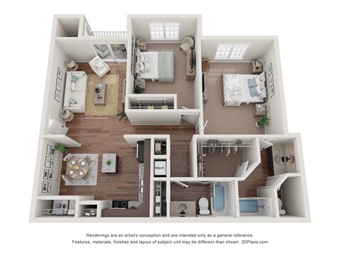 Floor plan for 2 beds, 2 baths, 1108 sqft